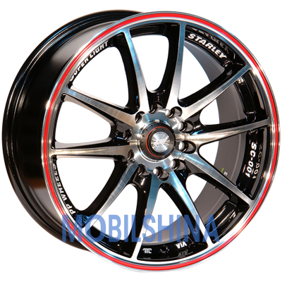 R14 6 4/98 67.1 ET35 Zorat wheels 969 Black Polished (Черный с полированной лицевой частью, красная полка) (литой)